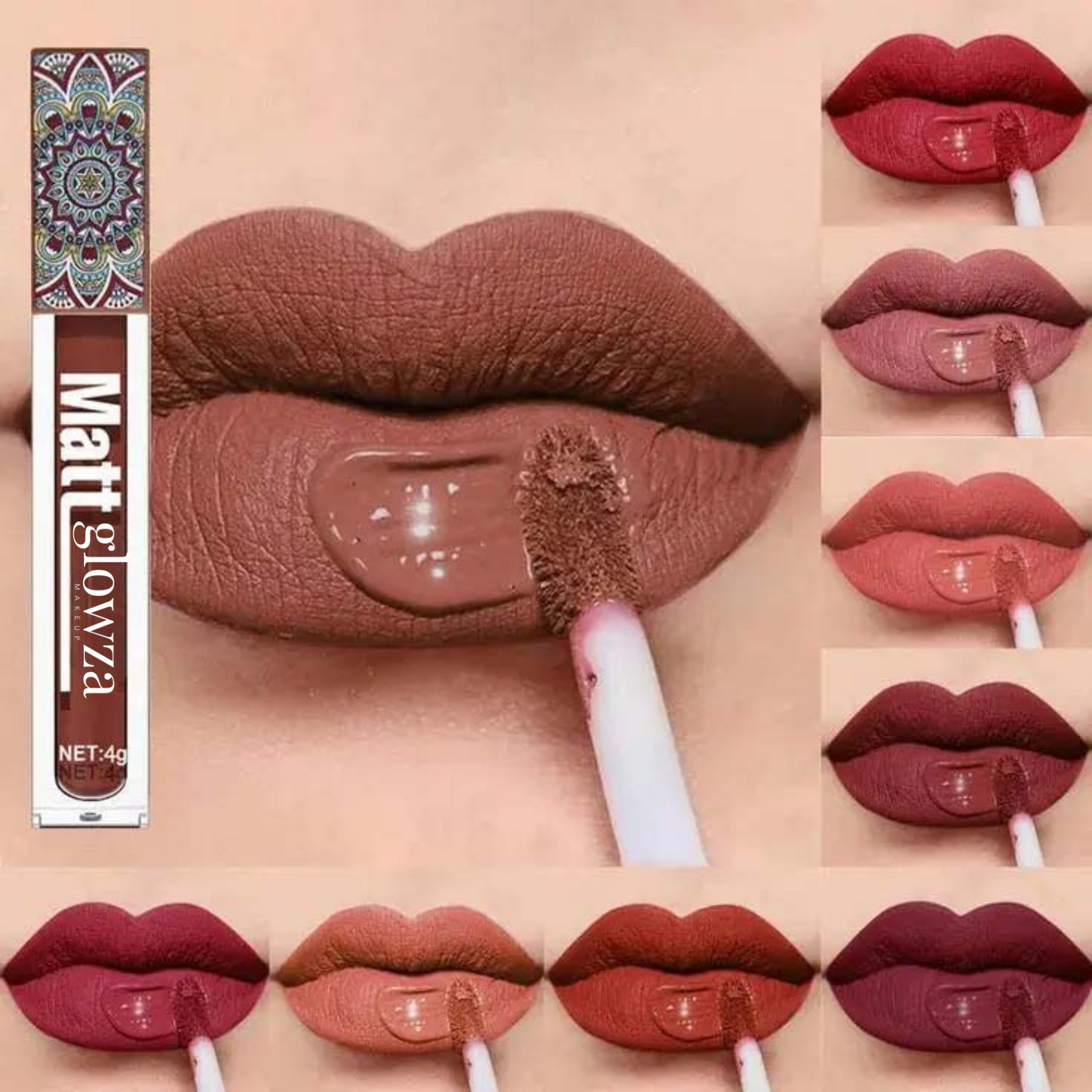 Matte Lip Gloss Set - Pink, Peach & Brown with Mica