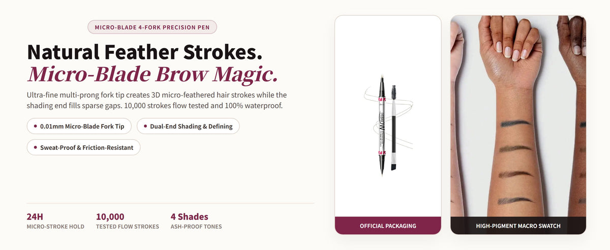 Glowza 2-in-1 Brow Perfection Pen — Natural Feather Strokes. Micro-Blade Brow Magic.