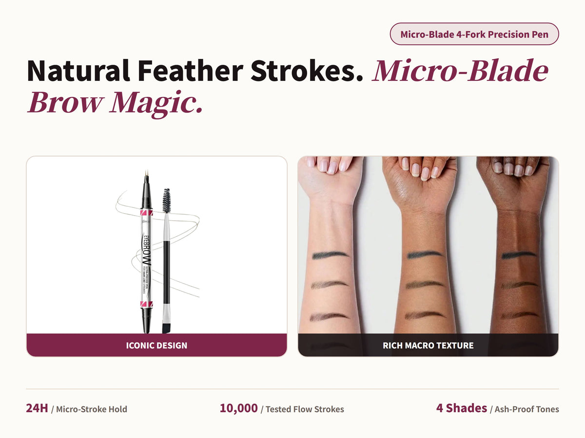 Glowza 2-in-1 Brow Perfection Pen — Natural Feather Strokes. Micro-Blade Brow Magic.