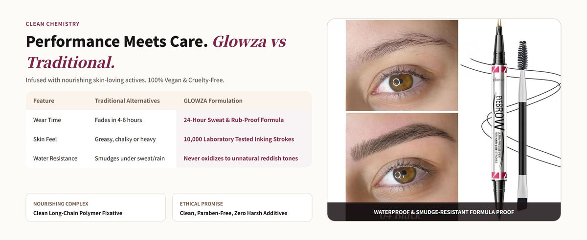 Glowza 2-in-1 Brow Perfection Pen — Performance Meets Care. Glowza vs Traditional.