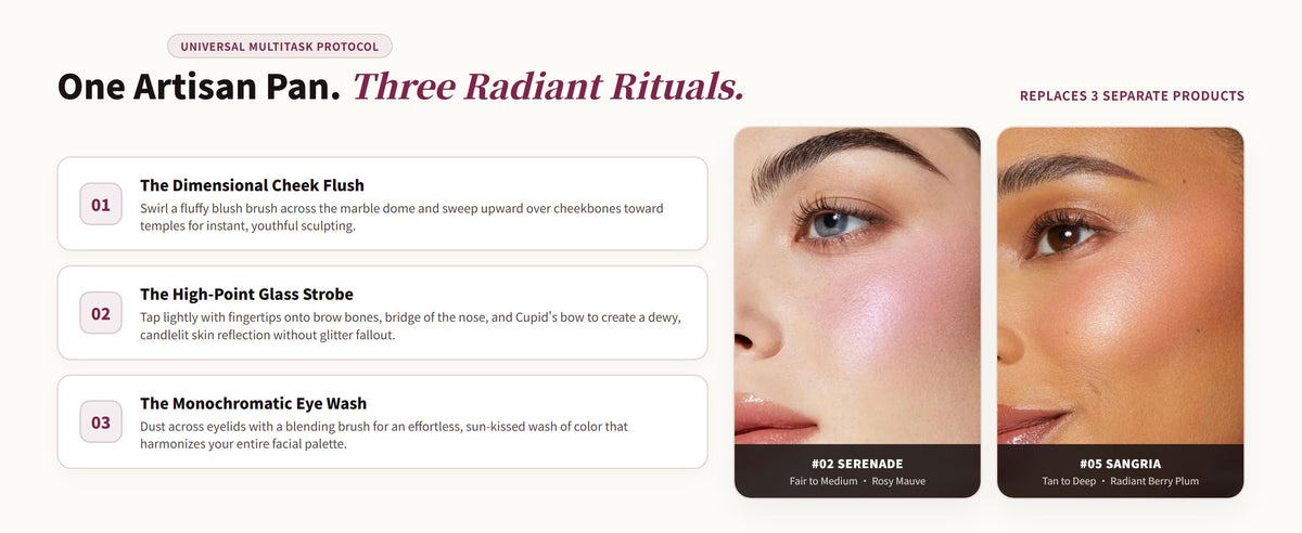 Glowza Baked Highlight Blush — One Artisan Pan. Three Radiant Rituals.