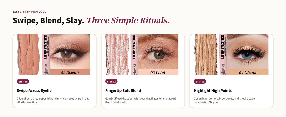 Glowza Dazzle Eye Highlighter Stick — Swipe, Blend, Slay. Three Simple Rituals.