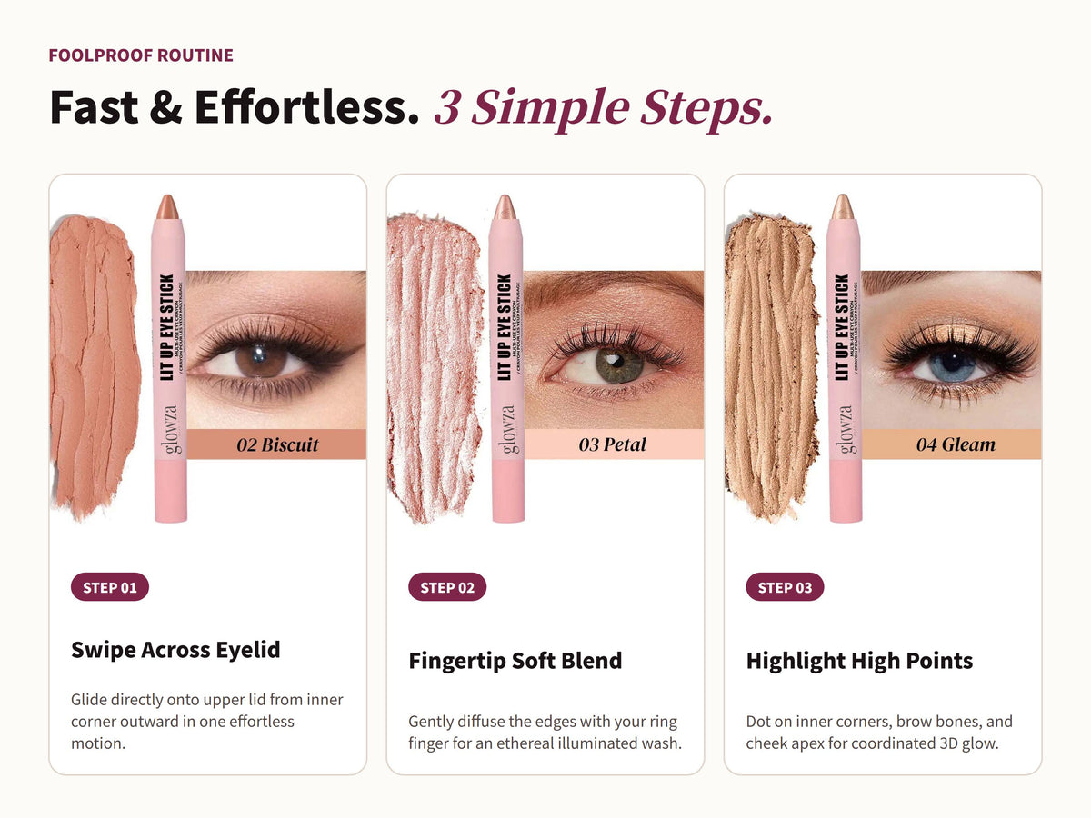 Glowza Dazzle Eye Highlighter Stick — Swipe, Blend, Slay. Three Simple Rituals.