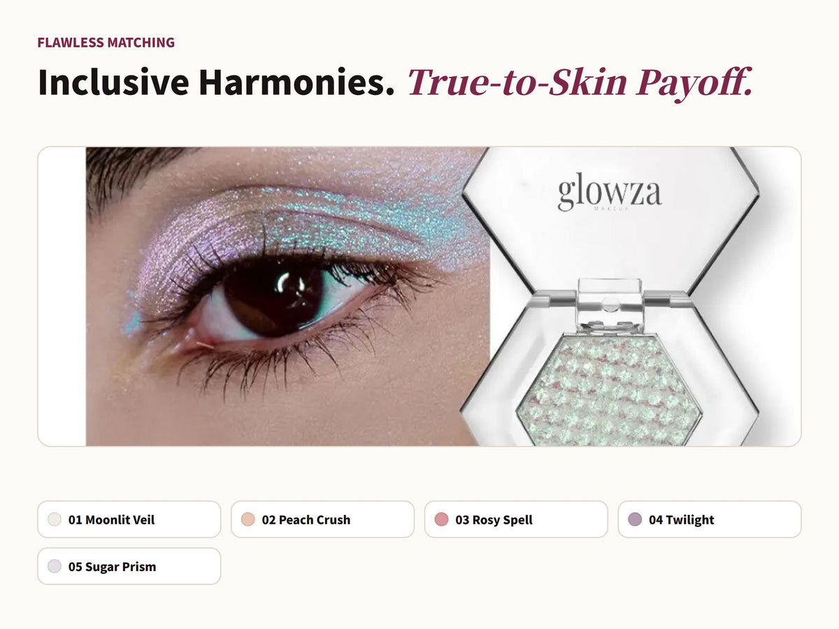 Glowza Diamond Shimmer Eyeshadow — Curated for All Skins. Harmonious Shades.