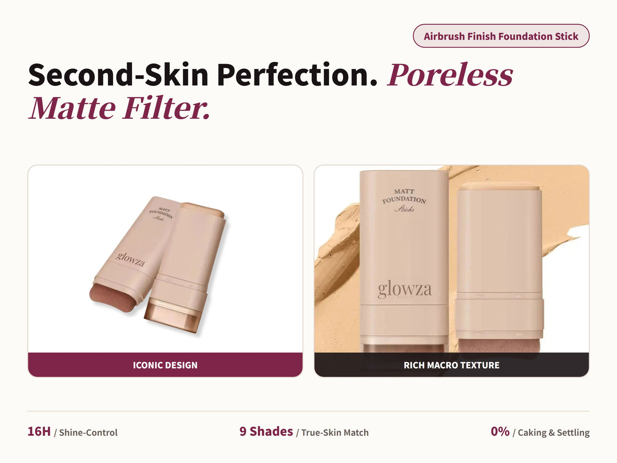 Glowza Flawless Matte Foundation Stick — Second-Skin Perfection. Poreless Matte Filter.