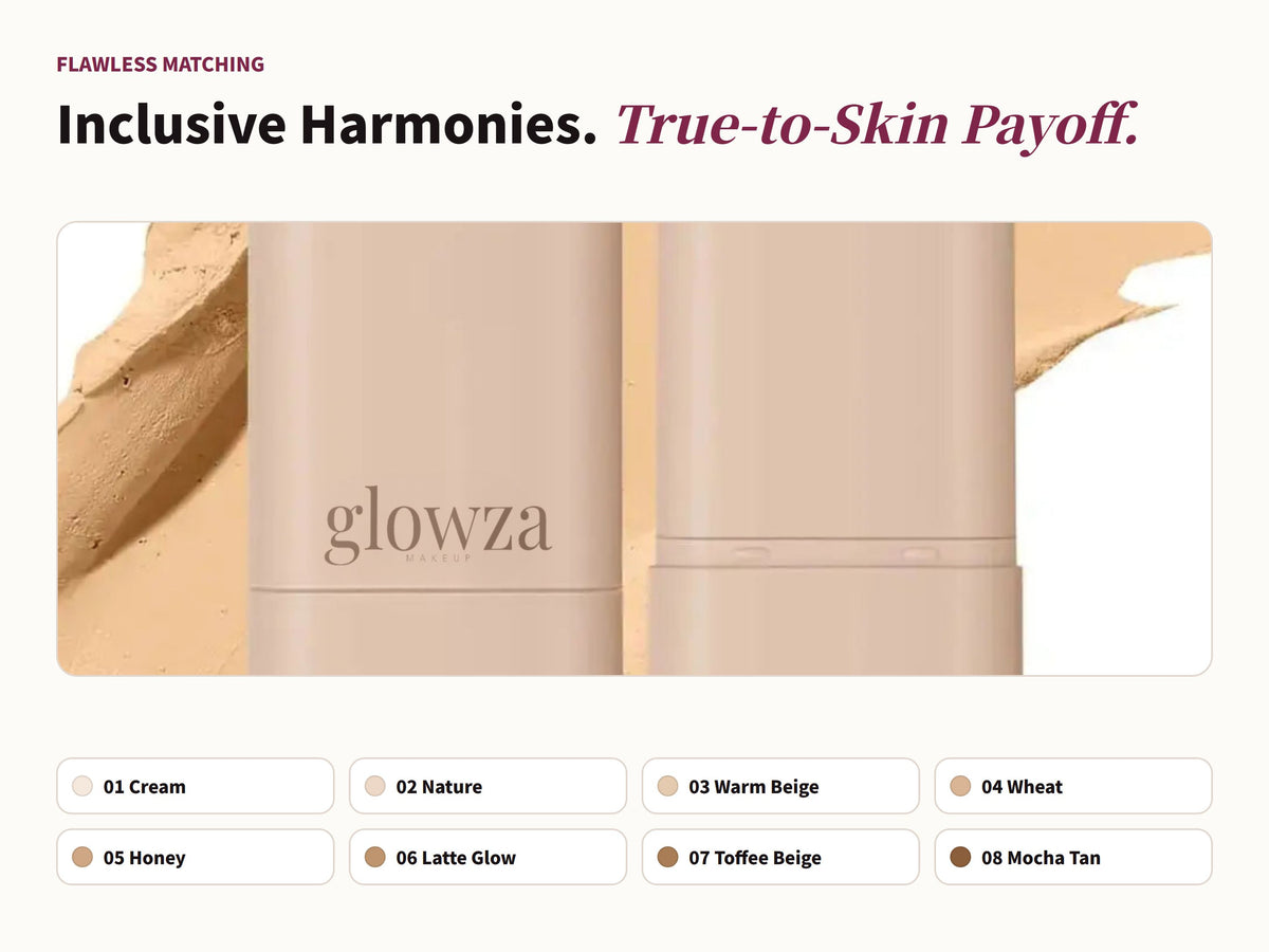 Glowza Flawless Matte Foundation Stick — Curated for All Skins. Harmonious Shades.