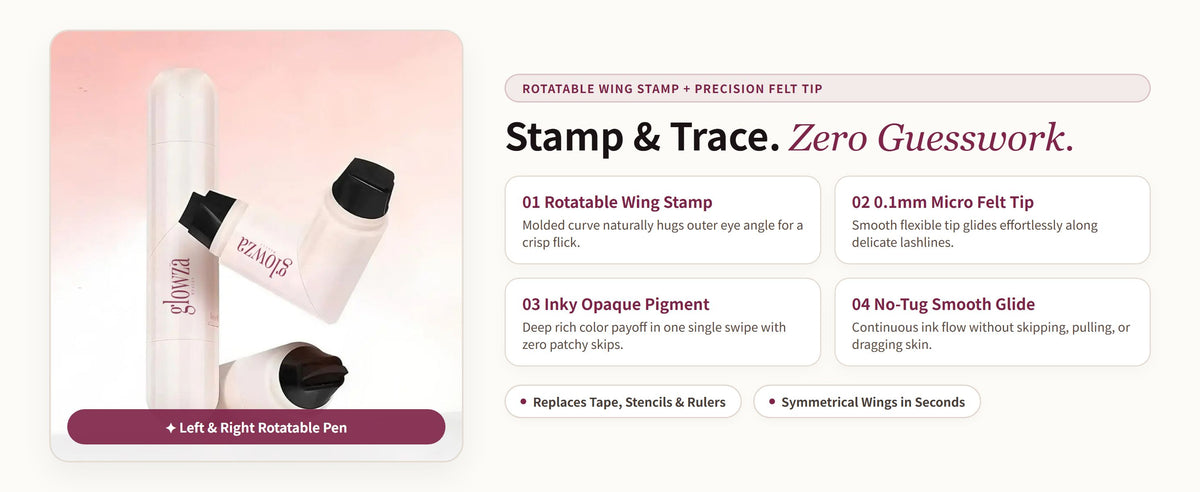 Glowza Flick & Define Wing Liner Stamp — Two Specialized Ends, Zero Stress