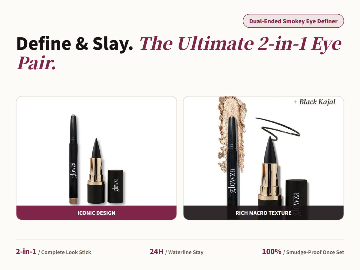 Glowza Glam Duo Kajal & Shadow Stick — Define & Slay. The Ultimate 2-in-1 Eye Pair.