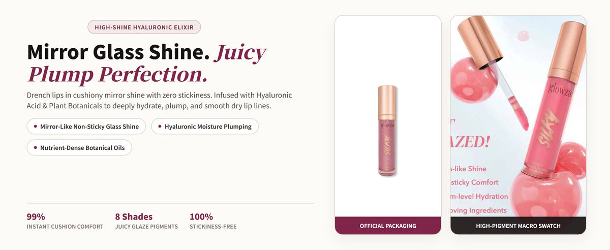 Glowza Glassy Lip Serum Gloss — Mirror Glass Shine. Juicy Plump Perfection.
