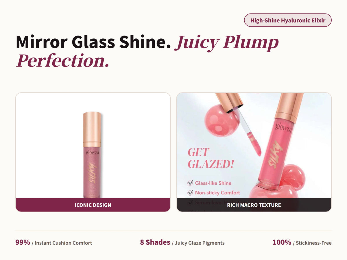 Glowza Glassy Lip Serum Gloss — Mirror Glass Shine. Juicy Plump Perfection.