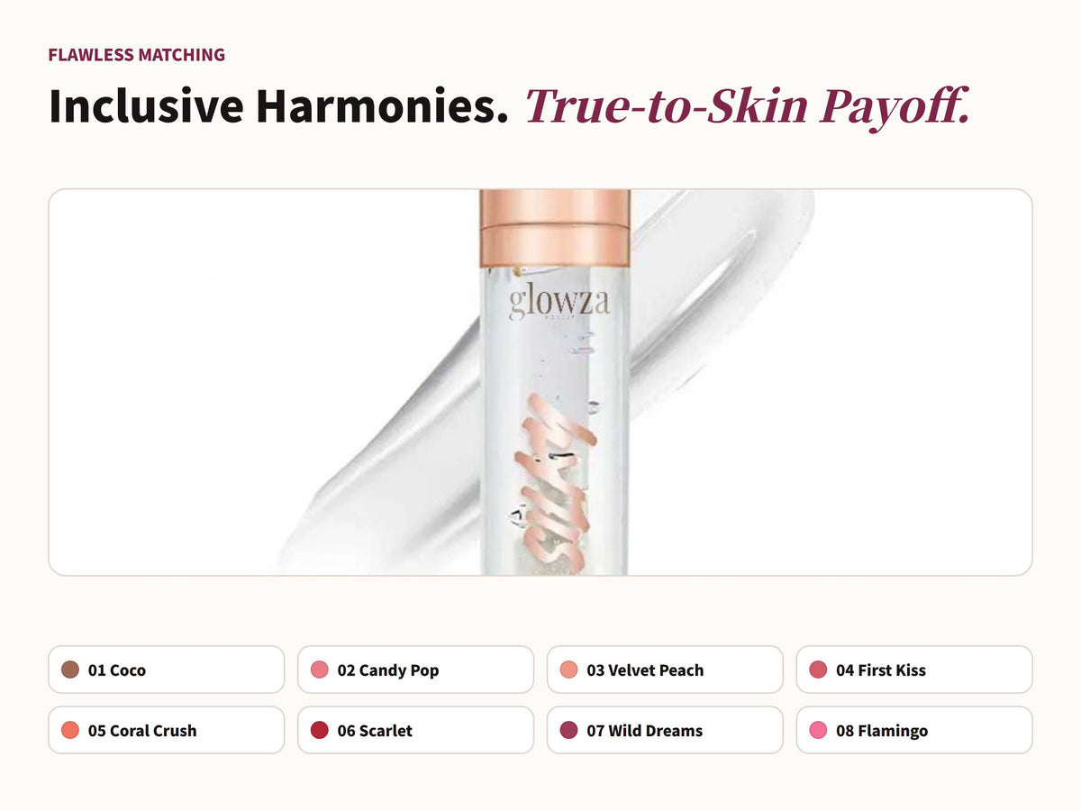 Glowza Glassy Lip Serum Gloss — Curated for All Skins. Harmonious Shades.