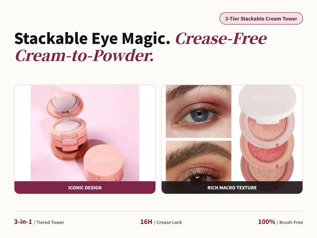 Glowza Gleam Cream Eyeshadow Trio — Stackable Eye Magic. Crease-Free Cream-to-Powder.