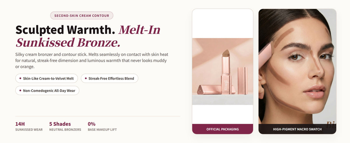 Glowza Glow Sculpt Cream Bronzer Stick — Sculpted Warmth. Melt-In Sunkissed Bronze.