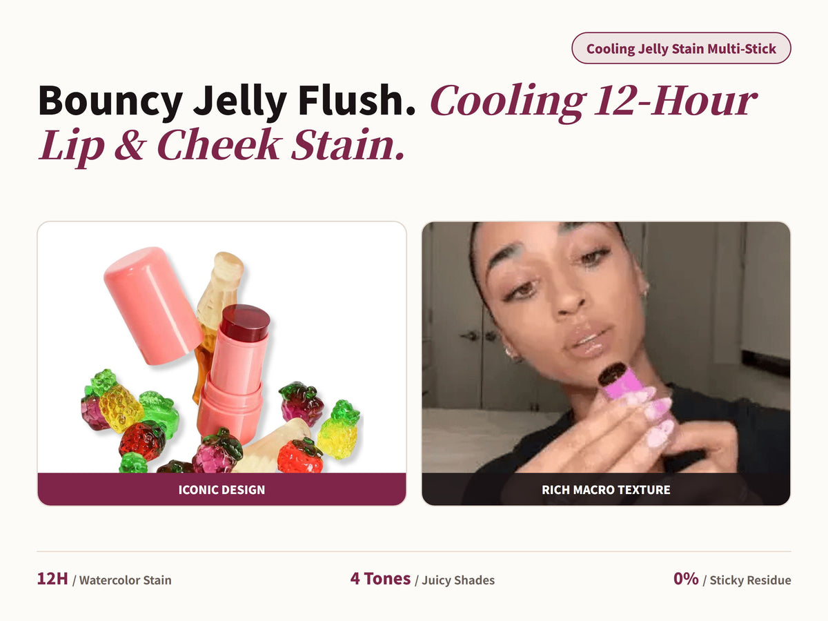 Glowza Jelly Tint Multi-Stick for Lips & Cheeks — Bouncy Jelly Flush. Cooling 12-Hour Lip & Cheek Stain.