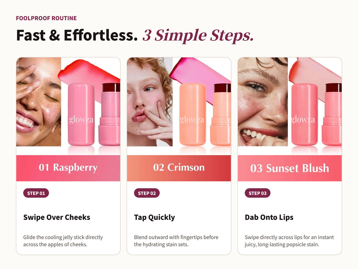 Glowza Jelly Tint Multi-Stick for Lips & Cheeks — Swipe, Blend, Slay. Three Simple Rituals.