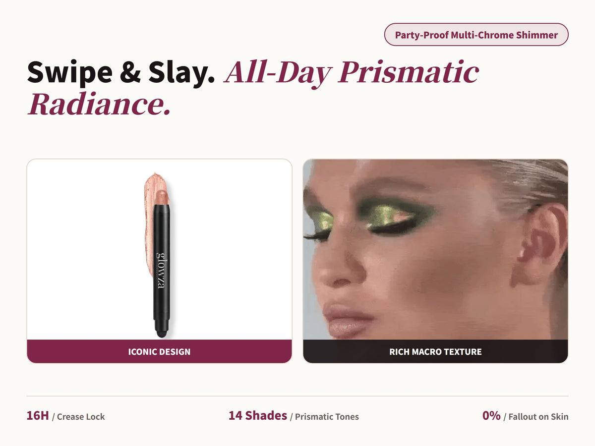 Glowza Long-Wear Glitter Eyeshadow Stick — Swipe & Slay. All-Day Prismatic Radiance.