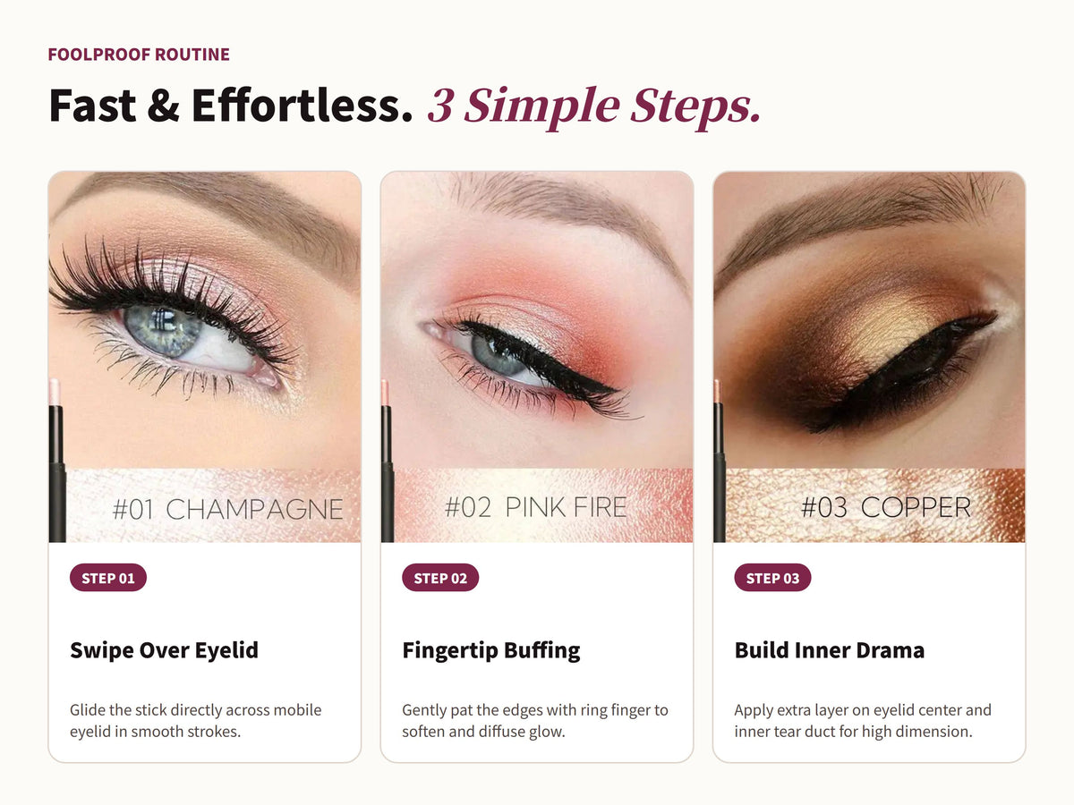 Glowza Long-Wear Glitter Eyeshadow Stick — Swipe, Blend, Slay. Three Simple Rituals.