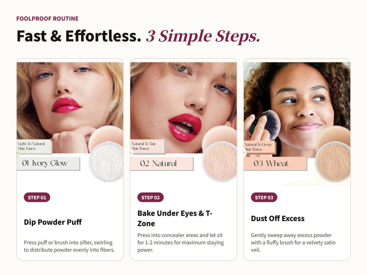 Glowza Long-Wear Loose Setting Powder — Swipe, Blend, Slay. Three Simple Rituals.