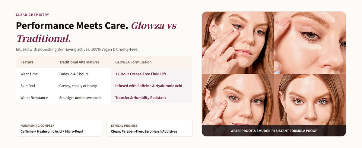Glowza Under Eye Brightener — Performance Meets Care. Glowza vs Traditional.