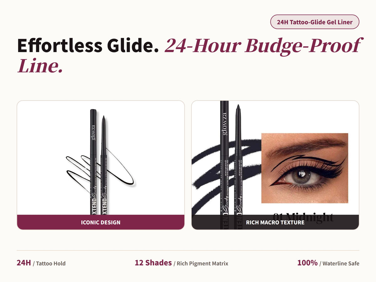 Glowza Waterproof Gel Eyeliner Pencil — Effortless Glide. 24-Hour Budge-Proof Line.