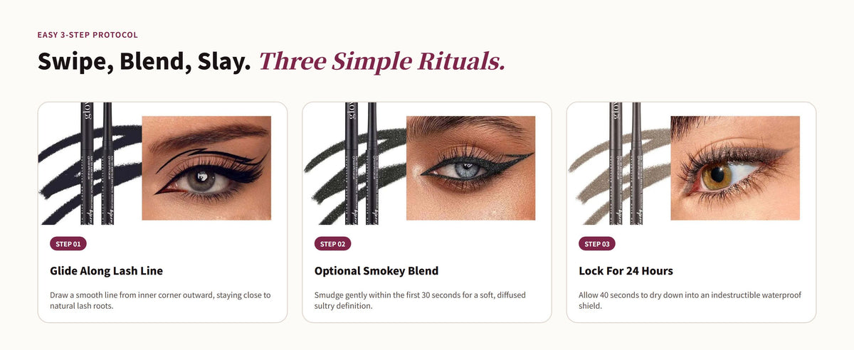 Glowza Waterproof Gel Eyeliner Pencil — Swipe, Blend, Slay. Three Simple Rituals.