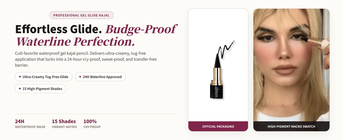 Glowza Waterproof Kajal Eyeliner — Effortless Glide. Budge-Proof Waterline Perfection.