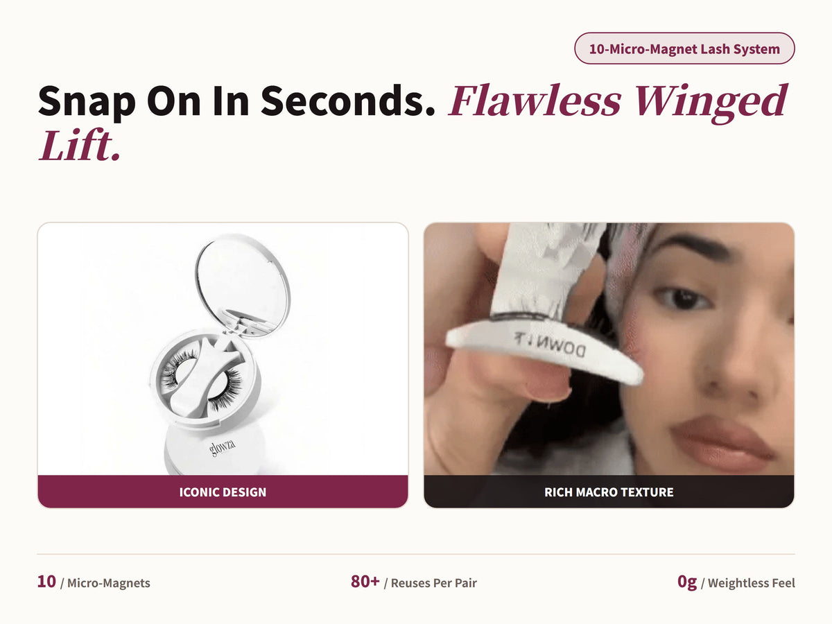 Glowza Winged Magnetic Lashes — Snap On In Seconds. Flawless Winged Lift.
